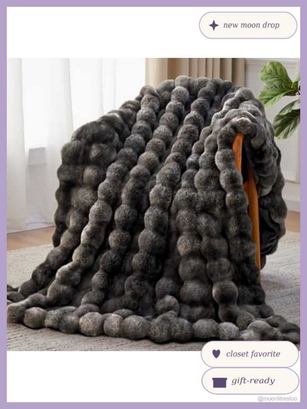 Faux Fur Throw Blanket 1000GSM Fluffy Soft Bubble 60x80